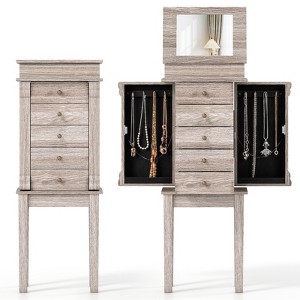 Costway Jewelry Cabinet Armoire Storage Box Chest Standing Organizer w/ Mirror & Swing Doors - 1 of 4