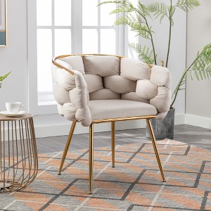 KTMBDW Luxury Modern Upholstered Accent Chair,Retro Leisure Velvet Single Sofa Chair with Golden Metal Legs for Living Room/Bedroom - 1 of 4