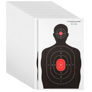 Maplefield 50 Pack Shooting Target, Targets for Pistol Shooting Targets for the Range, Practice, 14 x 22 In Silhouette with Red Bullseye - 1 of 4