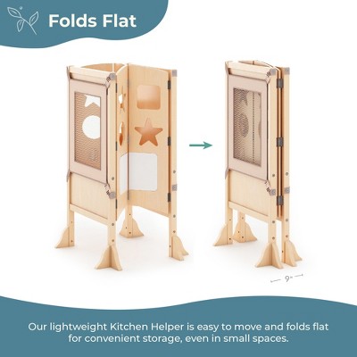 Guidecraft Classic Kitchen Helper Kids' Step Stool: Folding, Adjustable Kids Non-Slip Learning Toddler Tower with Safe Keepers