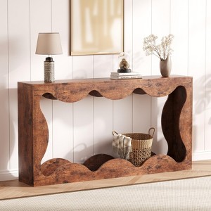 63" Console Table for Entryway, Wooden Rectangular Narrow Sofa Table Behind Couch, Scalloped Entryway Table for Living Room Hallway Entrance - 1 of 4