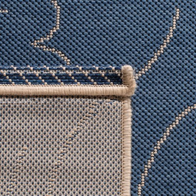 Beige and Blue Floral Rectangular Indoor/Outdoor Rug