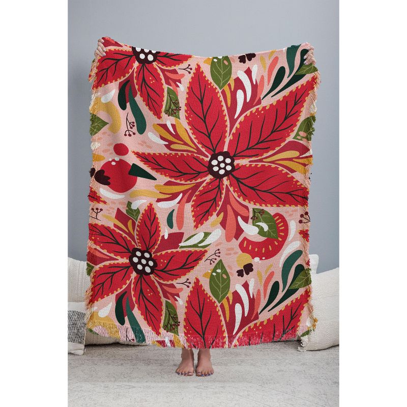 Avenie Abstract Floral Poinsettia Red 56"x46" Woven Throw Blanket - Deny Designs, 3 of 6