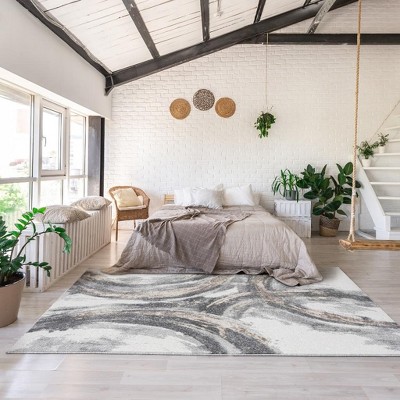 Gray Abstract Geometric Medium Pile Area Rug