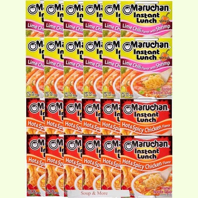 Maruchan Ramen Instant Cup Noodles 24 Count - 12 Hot & Spicy Chicken Flavor & 12 Lime Chili Shrimp Flavor , 2 Flavors