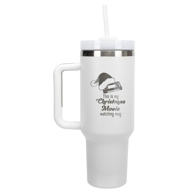 100 North Christmas Movie Watching Mug Santa Hat VHS Wrap-Around 40 Oz. Stainless Steel Water Bottle Coffee Mug, Spill & Leak Resistant, Travel