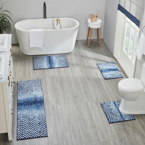 Casablanca Collection 100% Micro Polyester 4 Piece Set Bath Rug Set In Blue - Better Trends : Target