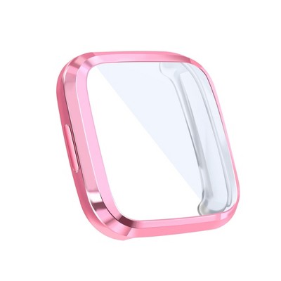 Insten Screen Protector with Soft TPU Rubber Protective Case Bumper Compatible with Fitbit Versa 2, Clear/Pink