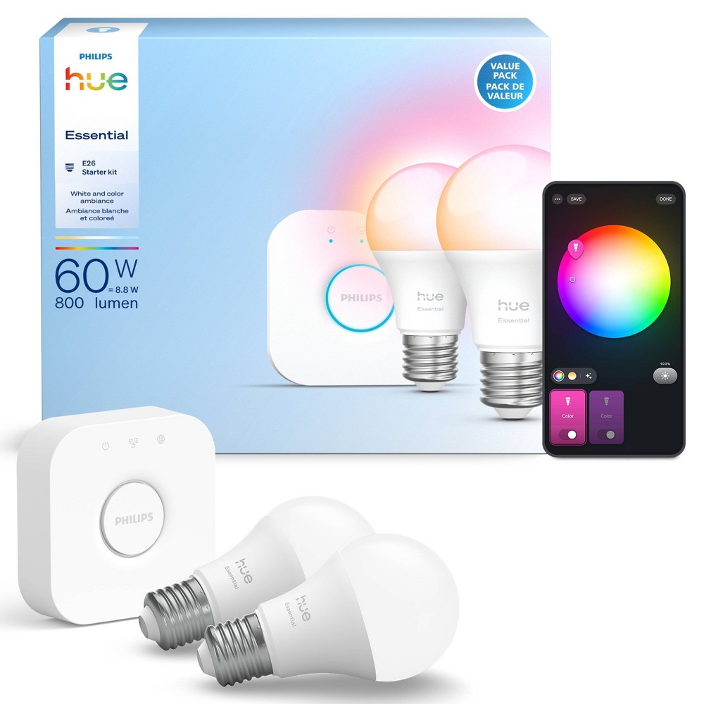Philips 2pk Hue Essentials Color A19 Starter Kit