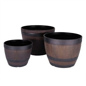 VECELO 9/11.3/13 in. Planters, Plastic Pot with Perforated Tray, Decorative Foliage Plants, Vintage Planters 3-Piece Set, Artificial Wood Planters - 1 of 4