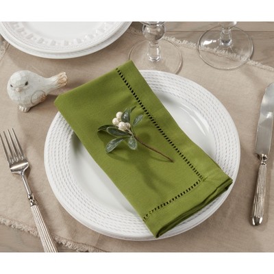 Kiwi Green Hemstitch Border Cotton Dinner Napkins Set of 12