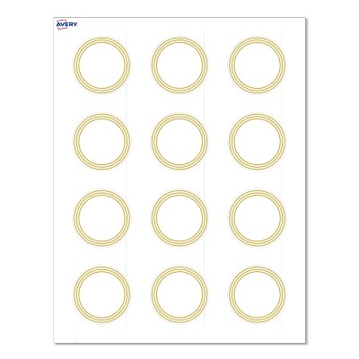 Avery Labels, 2" Diameter, Matte White, Multi-Lined Gold Border, 120ct