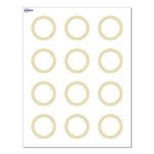 Avery Labels, 2" Diameter, Matte White, Multi-Lined Gold Border, 120ct - 1 of 4