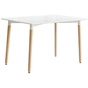 Mid-Century Modern Rectangular 4 Ft. Dining Table with White Plastic Tabletop and Solid Beech Wood Legs - 1 of 4
