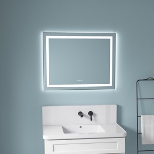 PAGED LED Bathroom Mirror with Front and Backlight, Wall Mounted Vanity Mirror with Aluminum Frame, Anti-Fog, Memory, 3 Colors - 1 of 4