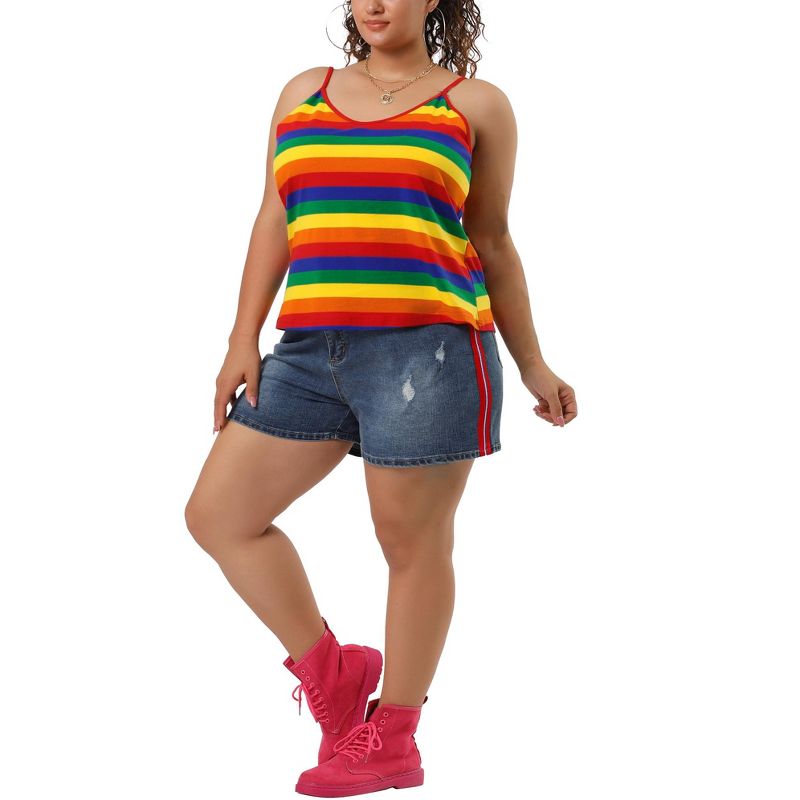 Agnes Orinda Women's Plus Size Stripe Strap Sleeveless Stretch Rainbow Camisole, 2 of 7
