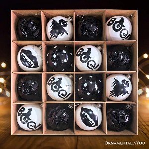 16 pieces Gothic Boo Assorted Black and White Ornament Bundle, Monochrome 3" Halloween Bauble Set| OrnamentallyYou - 1 of 4