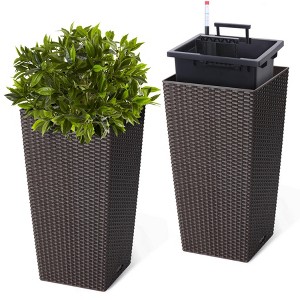 23" Tall Planter Set of 2, High Front Porch Planter Pots with Drainage Holes＆Water Level Monitor＆Inner Bucket, Automatic Watering - 1 of 4