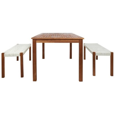 Aquina Natural and White Acacia Wood 4-Person Dining Set