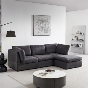 VASIP L-Shape Modular Sofa with Down-Filled Cushions – Dark Grey Soft Fabric Sectional for Small Spaces, Modern Living Room Furniture, Easy Assembly - 1 of 4