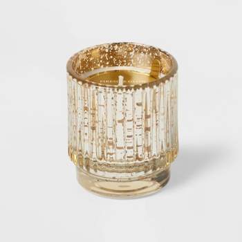 Ribbed Mercury Glass Fireside Glow Footed Jar Candle Gold - Threshold™