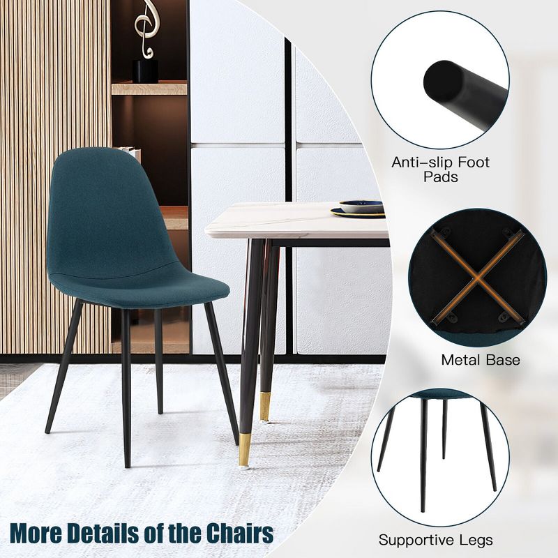 Tangkula Dining Chairs Set of 2 Upholstered Fabric Chairs W/Metal Legs for Living Room, 5 of 10
