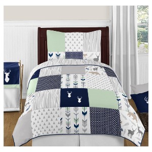 Navy & Mint Woodsy Comforter Set (Twin) - Sweet Jojo Designs , Blue Gray