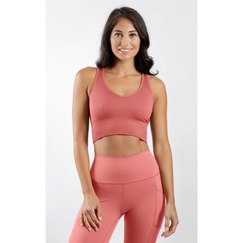90 Degree By Reflex Womens Seamless V-neck Cropped Ribbed Tank Top - Shell  Pink - Medium : Target