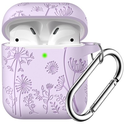BONGEEK for AirPod Case 2nd 1st Generation Case Cover, Flower Engraved Full Protective Case Soft Silicone Pattern LED Visible,Lavender