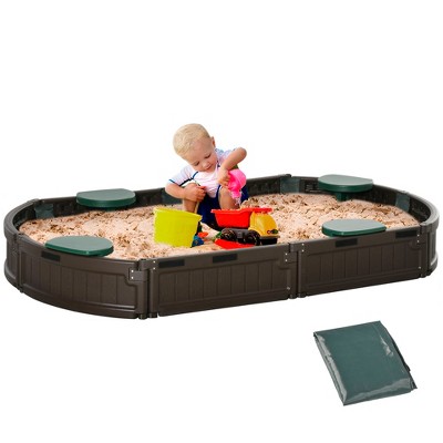 Outsunny Kids Outdoor Round Sandbox with Cover