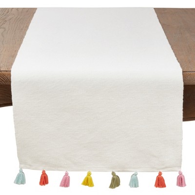 Saro Lifestyle Long Table Runner With Fiesta Tassel Design, 16"x72", Ivory