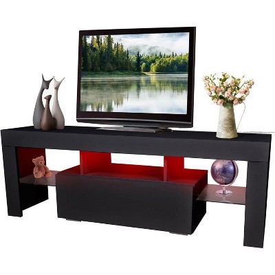 Acekool Modern LED TV Stand with 16-Color Lights, Storage Drawers & Glass, TV Console for Living Room & Bedroom