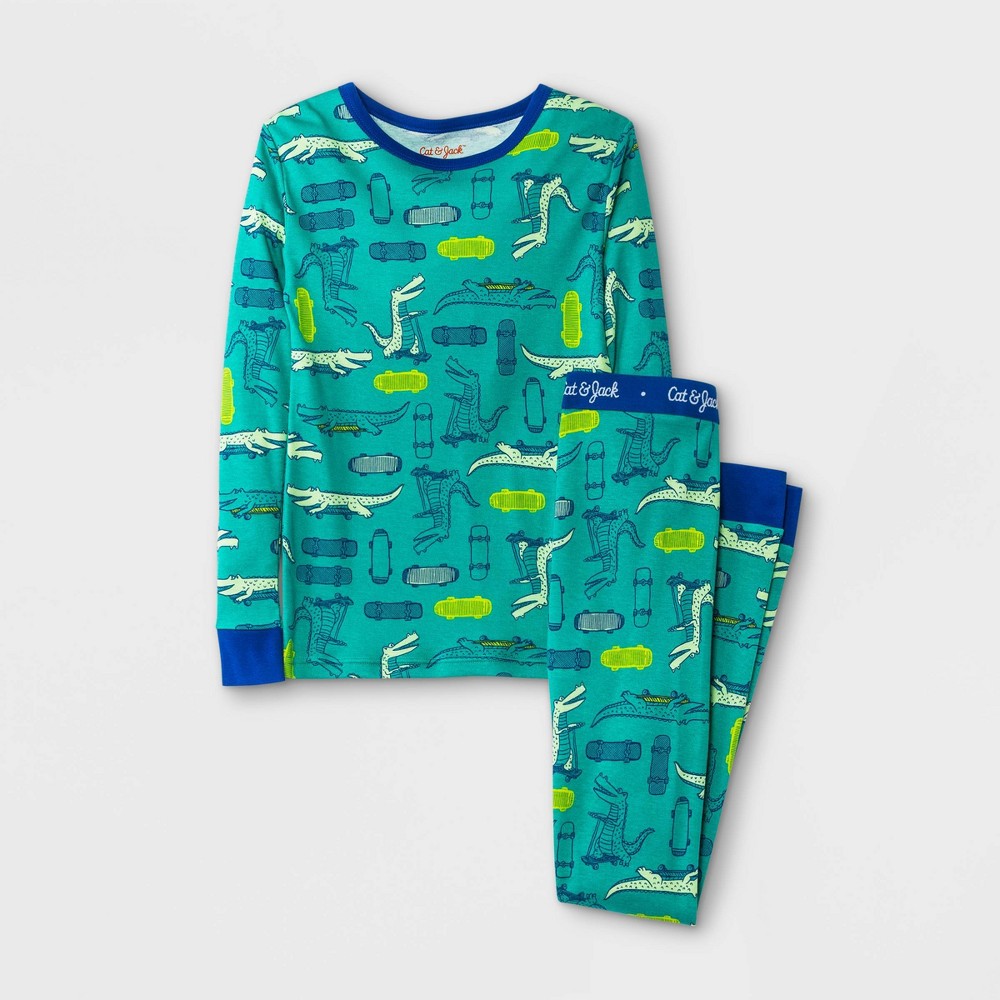 Boys' 2pc Alligator Tight Fit Pajama Set - Cat & Jack Green 12