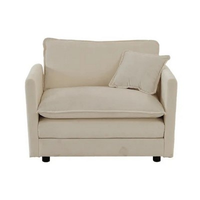Comfy Deep Single Seat Sofa Upholstered Reading Armchair Living Room Chair Beige Chenille Fabric , 1 Toss Pillow