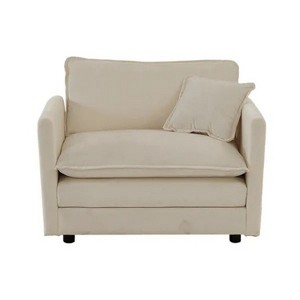 Comfy Deep Single Seat Sofa Upholstered Reading Armchair Living Room Chair Beige Chenille Fabric , 1 Toss Pillow - 1 of 4