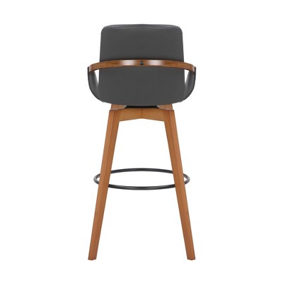Baylor 30" Gray Faux Leather Walnut Wood Swivel Bar Stool