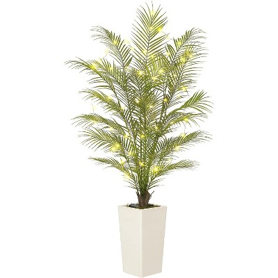 Artificial Areca Palm Tree, 32 Trunk Faux Palm Plant with Lifelike Leaves in White Trapezoid Pot for Indoor Home Décor
