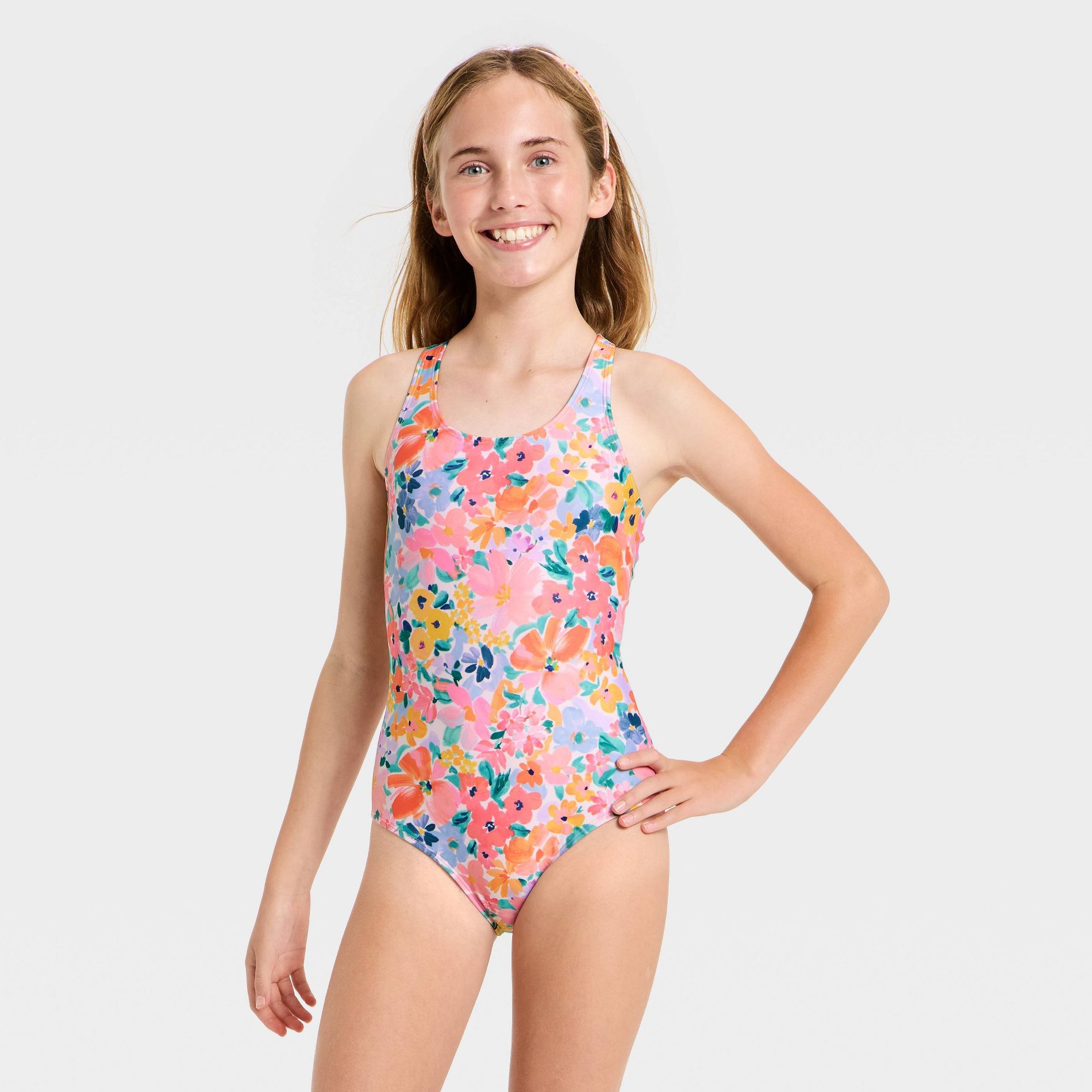 Girls' Sunny Fields Floral Printed One Piece Swimsuit - Cat & Jack™