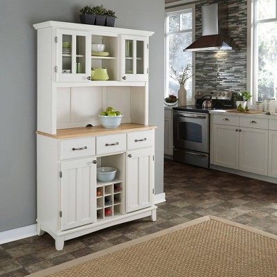 Off White China Cabinet with Natural Wood Top