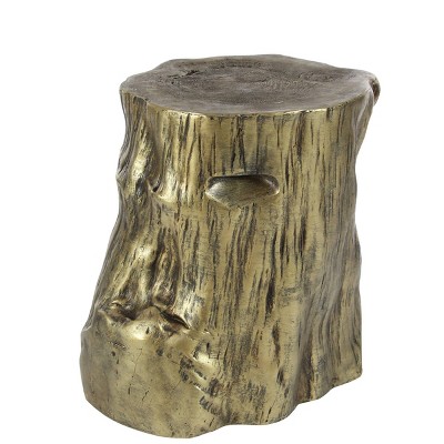 Gold Tree Trunk Inspired Round Wood Accent Table