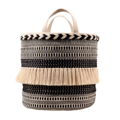 VIP Cotton 14 in. Brown Round Basket with Handles