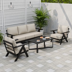 EAGLE PEAK Urban Slate 4 Piece Modern Outdoor Patio Furniture Set, Outdoor Couch, Patio Chairs, and Coffee Table - 1 of 4