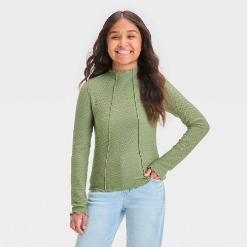 Girls' Long Sleeve Textured Mock Turtleneck T-Shirt - art class™ - image 1 of 3