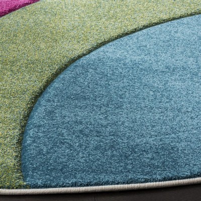 Peacock Blue Fuchsia Mid-Century Modern Synthetic Area Rug - 2'3" x 4'