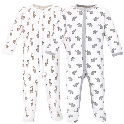 Hudson Baby Baby Cotton Snap Sleep and Play 2pk, Elephant Giraffe, 3-6 Months