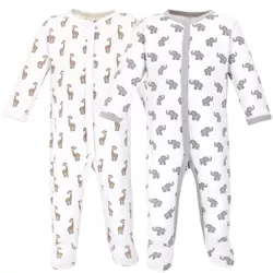 Hudson Baby Baby Cotton Snap Sleep and Play 2pk, Elephant Giraffe, 6-9 Months