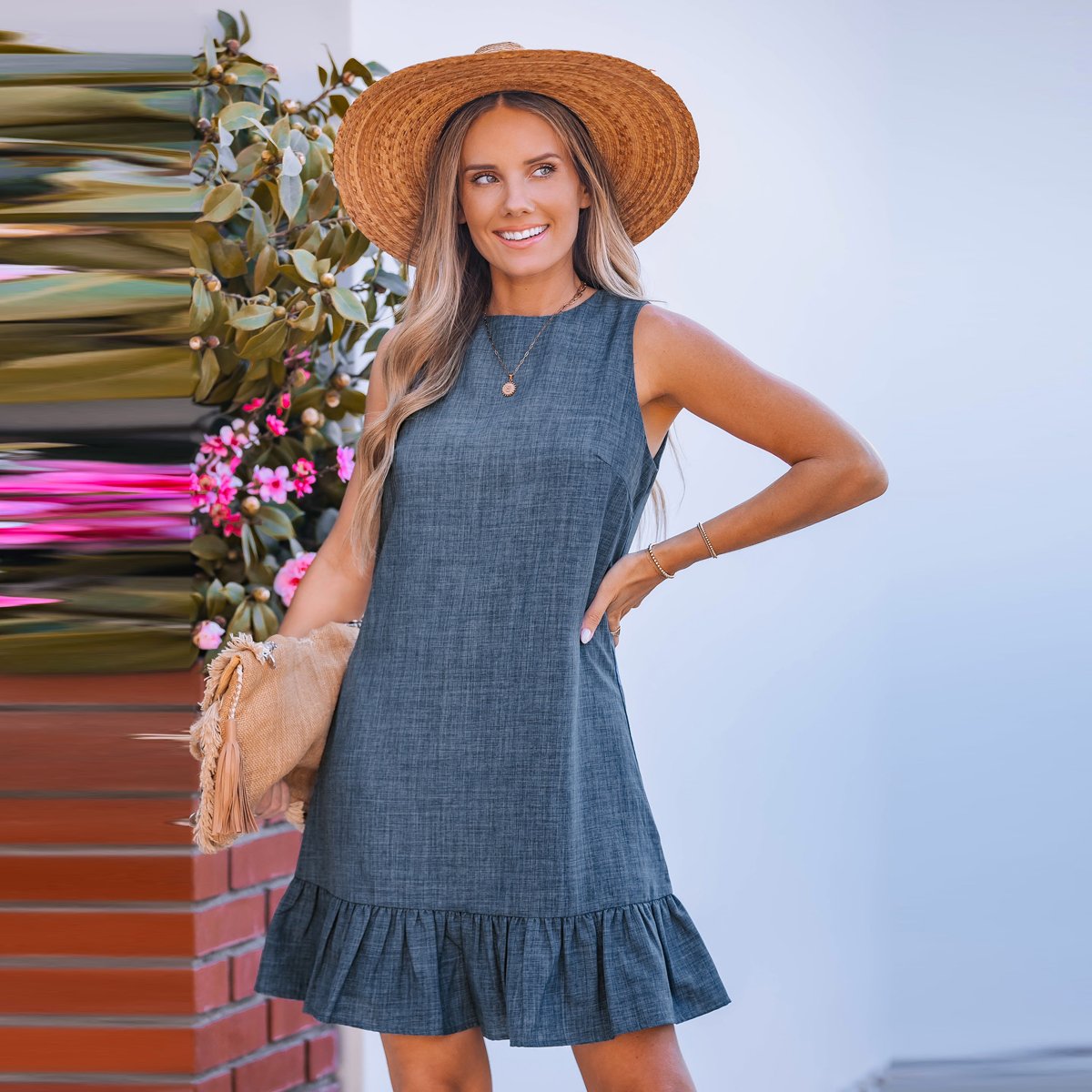 Женские платья Cupshe Women's Charming Chambray Back Tie Ruffle Dress-S-Blue — фото 3