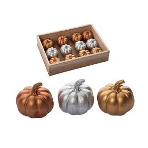Transpac Resin 6.5 in. Multicolor Harvest Metallic Pumpkins In Crate Set of 12 - 1 of 4