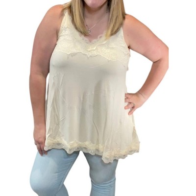 Women's Scallop Lace Trim Sleeveless Top - POL