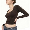 Women's Lace Trim Square Neck Long Sleeve T-Shirt Slim Fit Crop Tops - 3 of 4